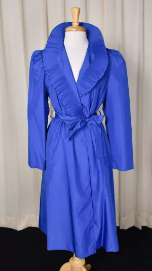 NWT 1970s Vintage Blue Ruffle Nylon Coat Dress