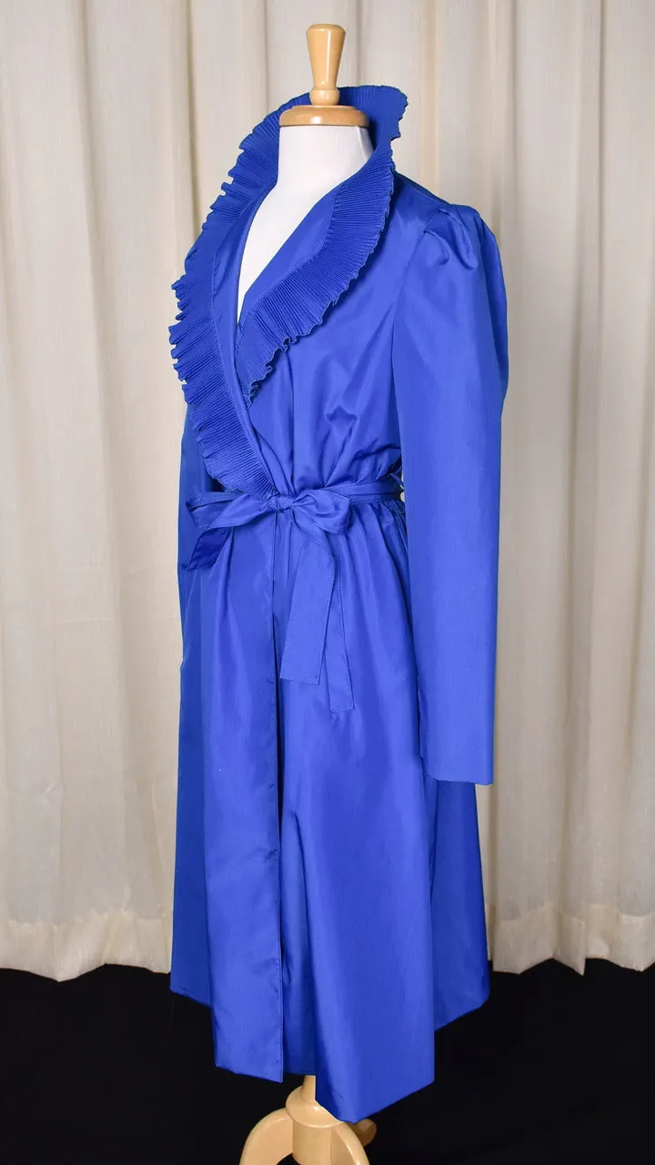 NWT 1970s Vintage Blue Ruffle Nylon Coat Dress