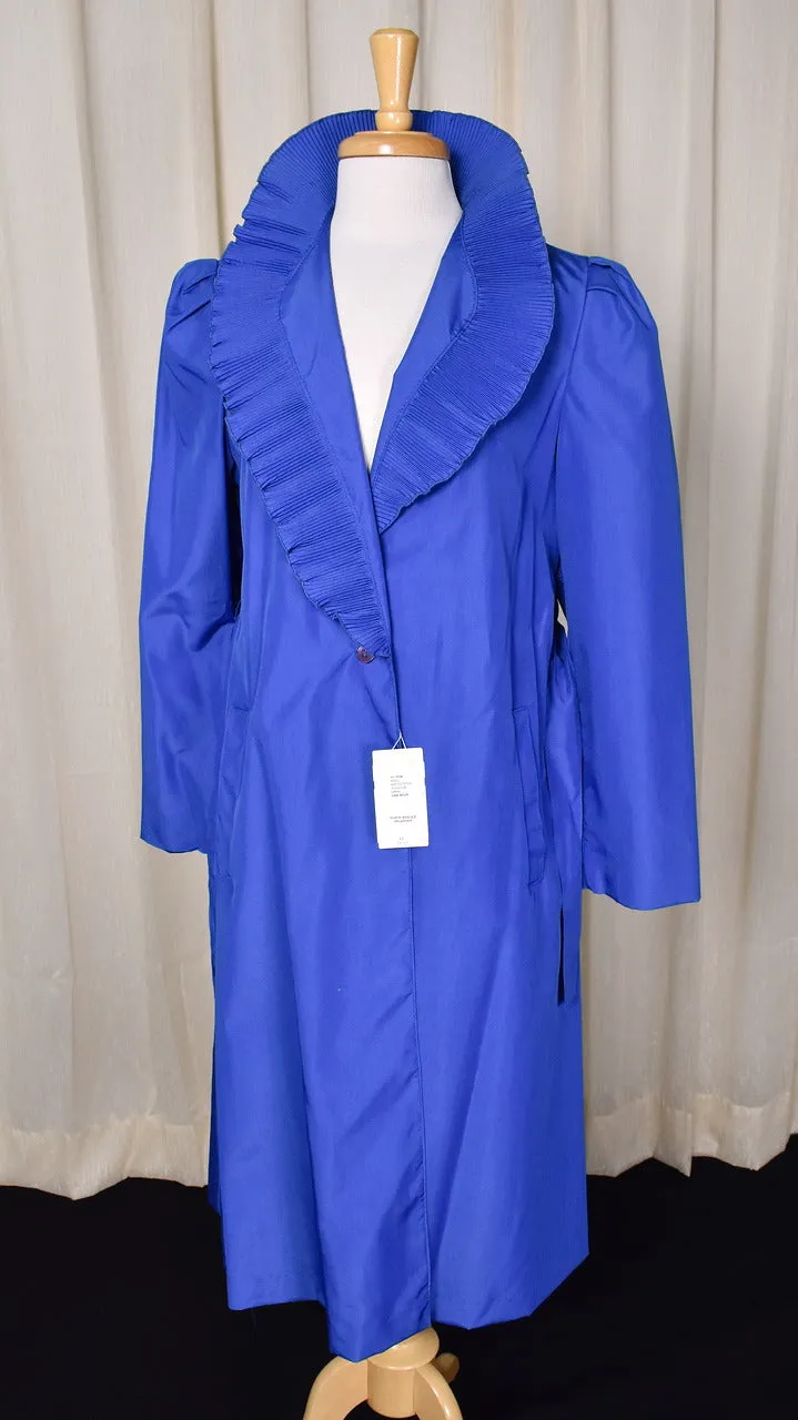 NWT 1970s Vintage Blue Ruffle Nylon Coat Dress
