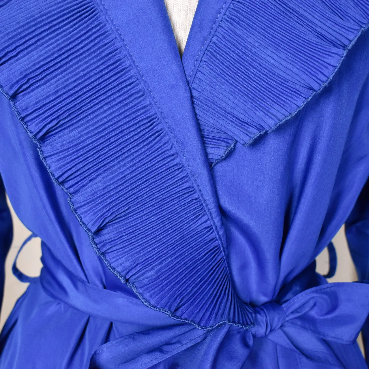 NWT 1970s Vintage Blue Ruffle Nylon Coat Dress