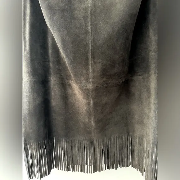 NWT Vintage MARGARET GODFREY Brown Washable Leather Suede Fringe Midi Skirt 10