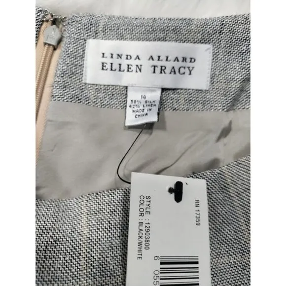 NWT VTG Linda Allard Ellen Tracy Silk Plaid Mini Skirt Black White Women's 14