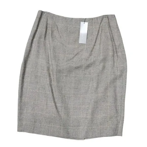 NWT VTG Linda Allard Ellen Tracy Silk Plaid Mini Skirt Black White Women's 14