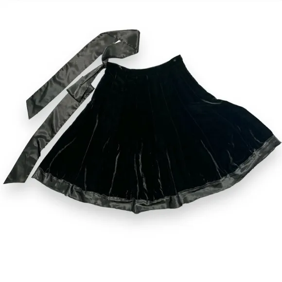 NY COLLECTION Velvet Midi Skirt Satin Sash Vintage