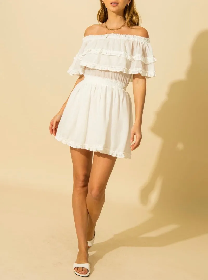 Off the Shoulder A Line Mini Dress
