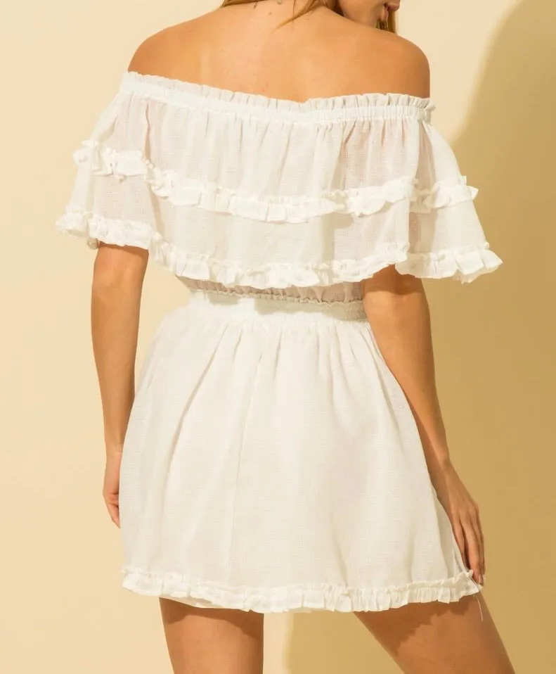 Off the Shoulder A Line Mini Dress