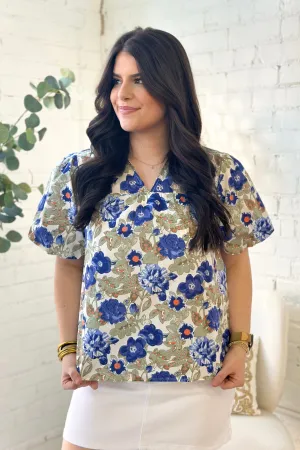Off White Floral Puff Sleeve Top