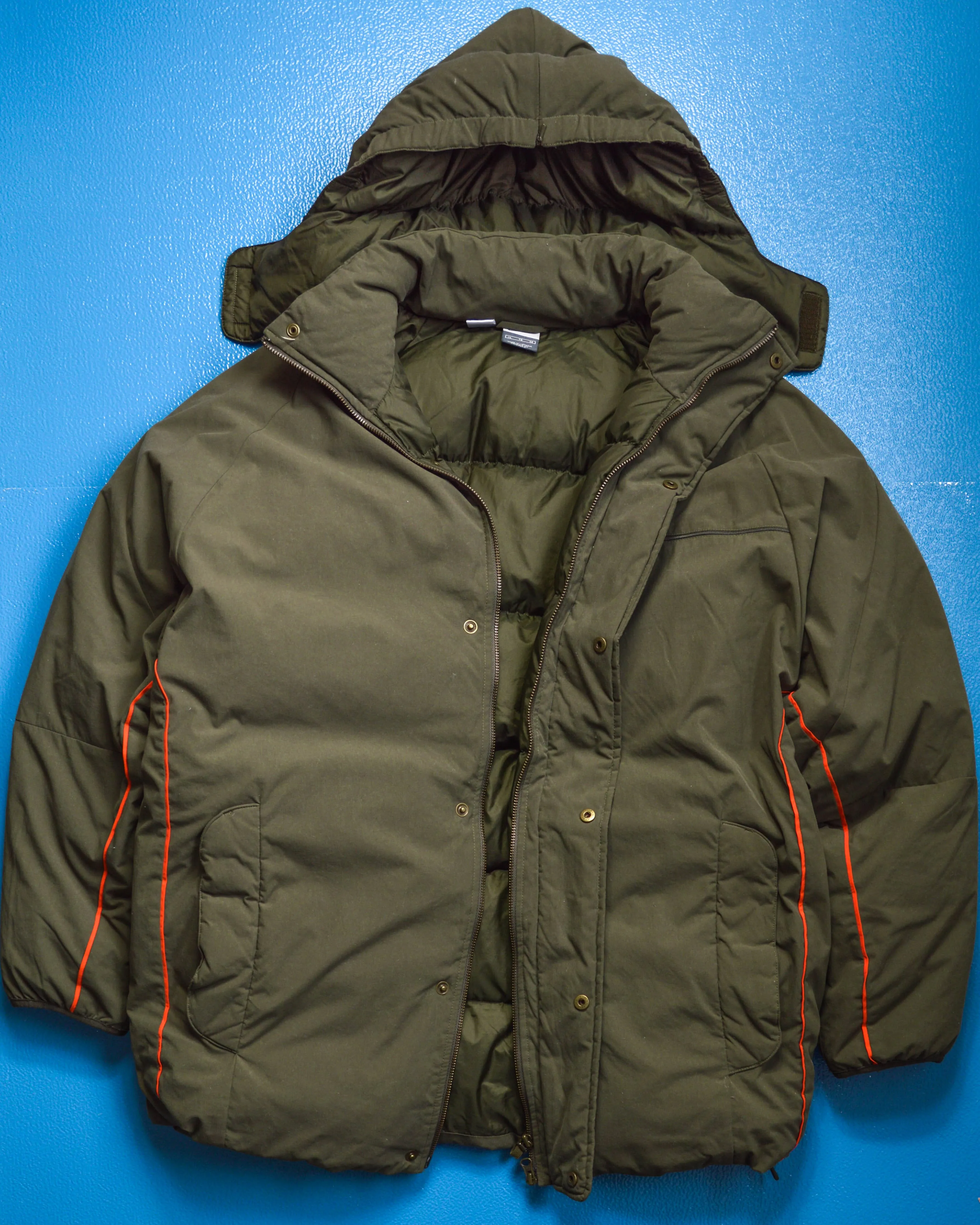Olive Military Style Minimal Down Split Hood Parka Jacket (XL)