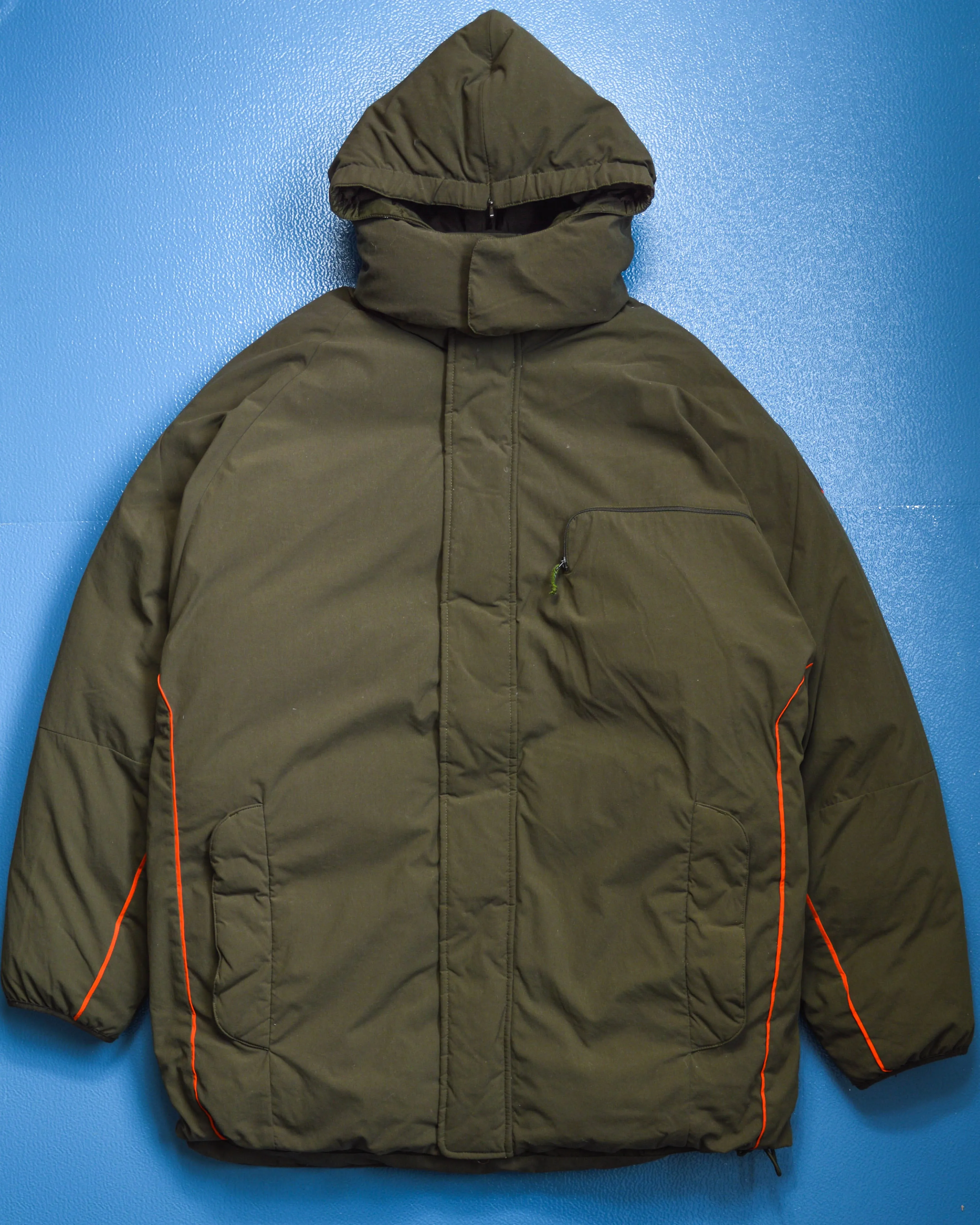 Olive Military Style Minimal Down Split Hood Parka Jacket (XL)