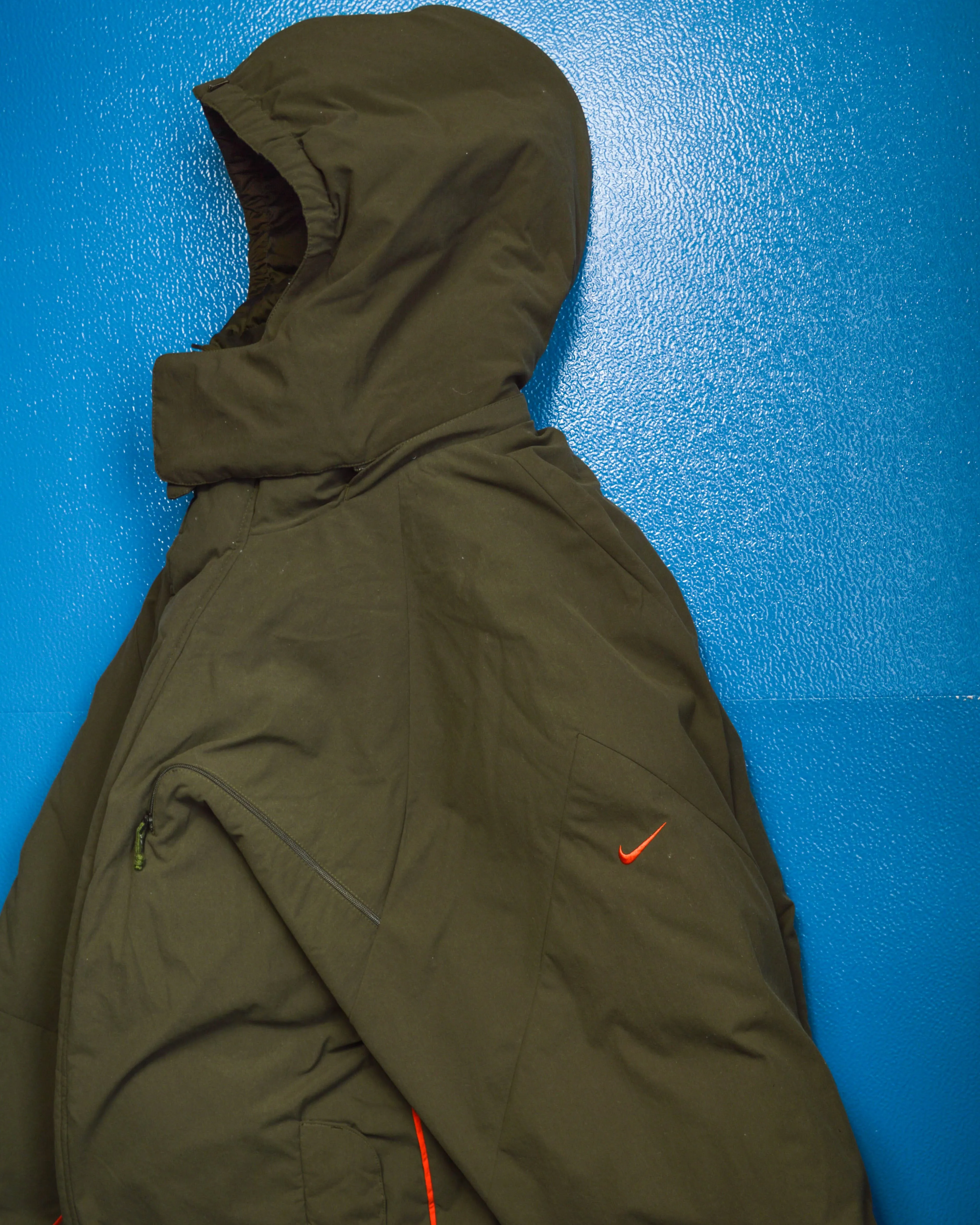 Olive Military Style Minimal Down Split Hood Parka Jacket (XL)