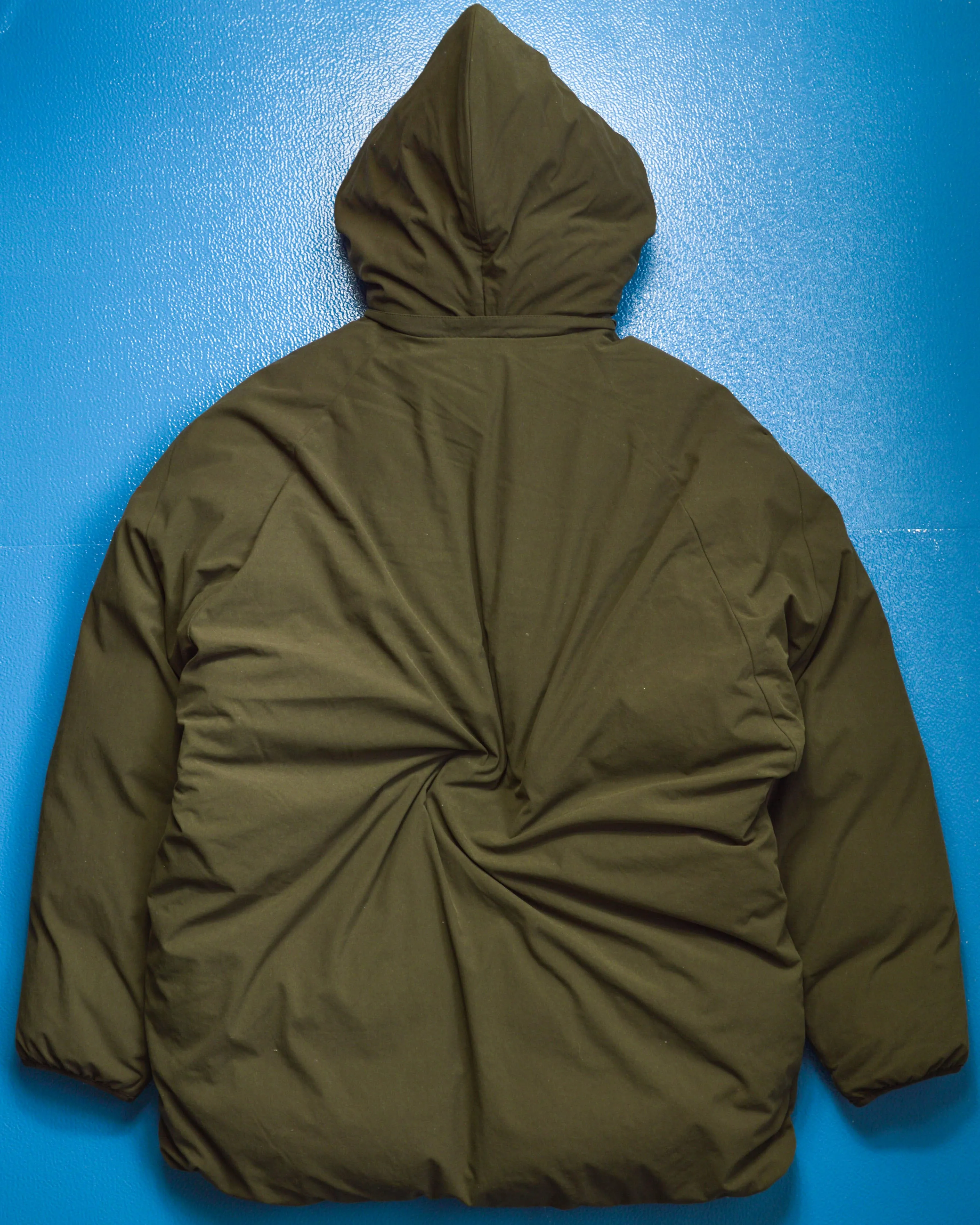 Olive Military Style Minimal Down Split Hood Parka Jacket (XL)