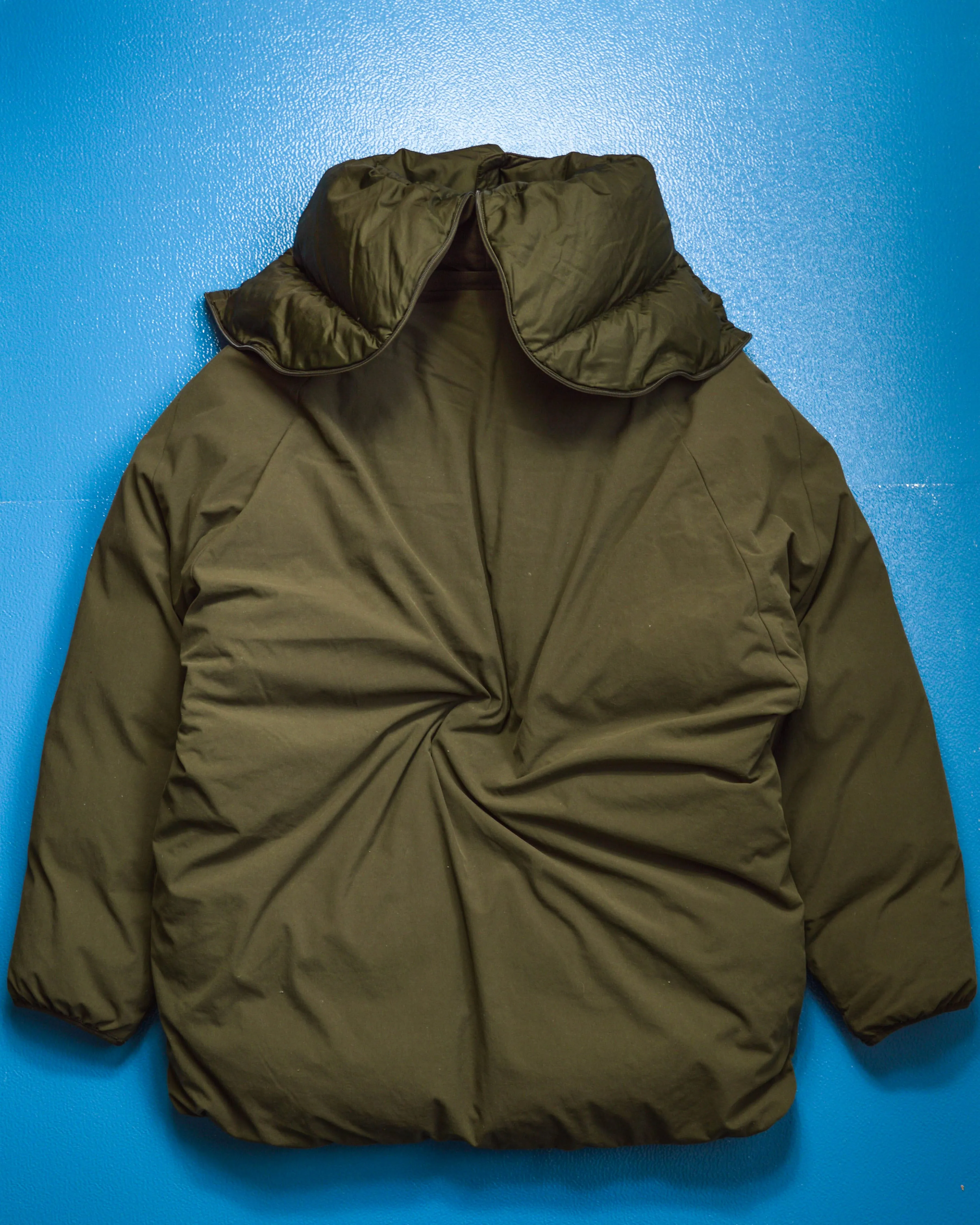 Olive Military Style Minimal Down Split Hood Parka Jacket (XL)