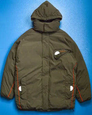 Olive Military Style Minimal Down Split Hood Parka Jacket (XL)