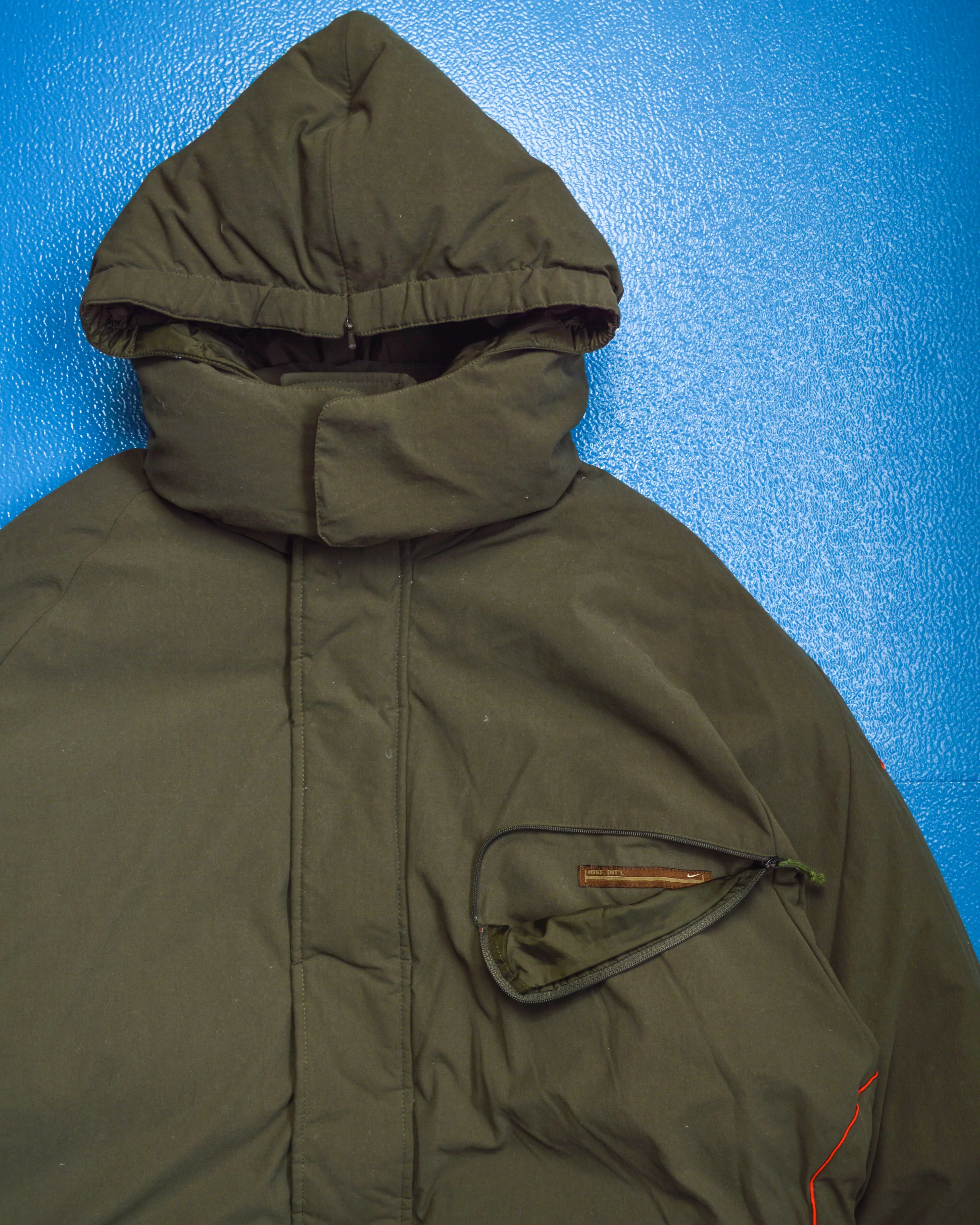 Olive Military Style Minimal Down Split Hood Parka Jacket (XL)