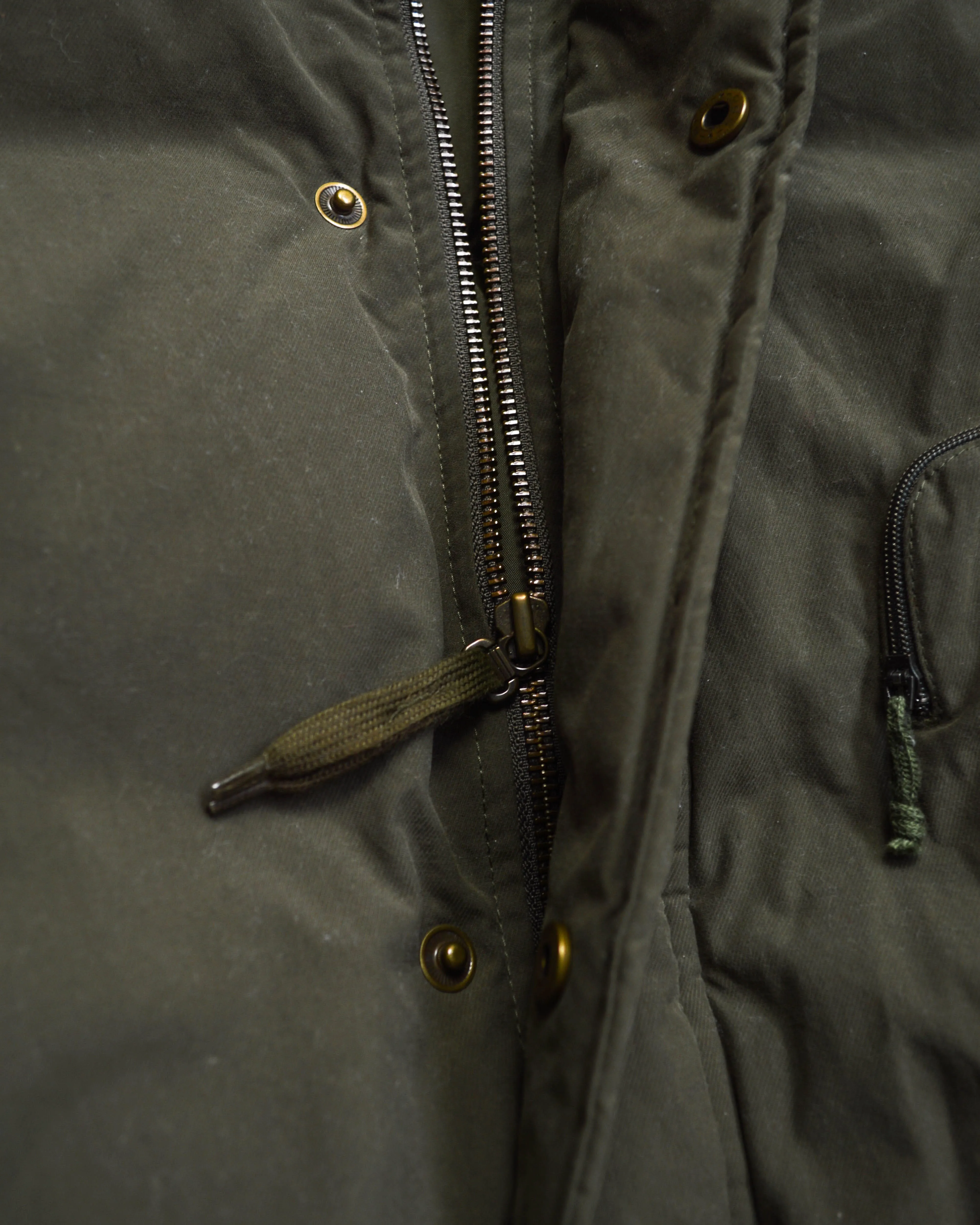 Olive Military Style Minimal Down Split Hood Parka Jacket (XL)