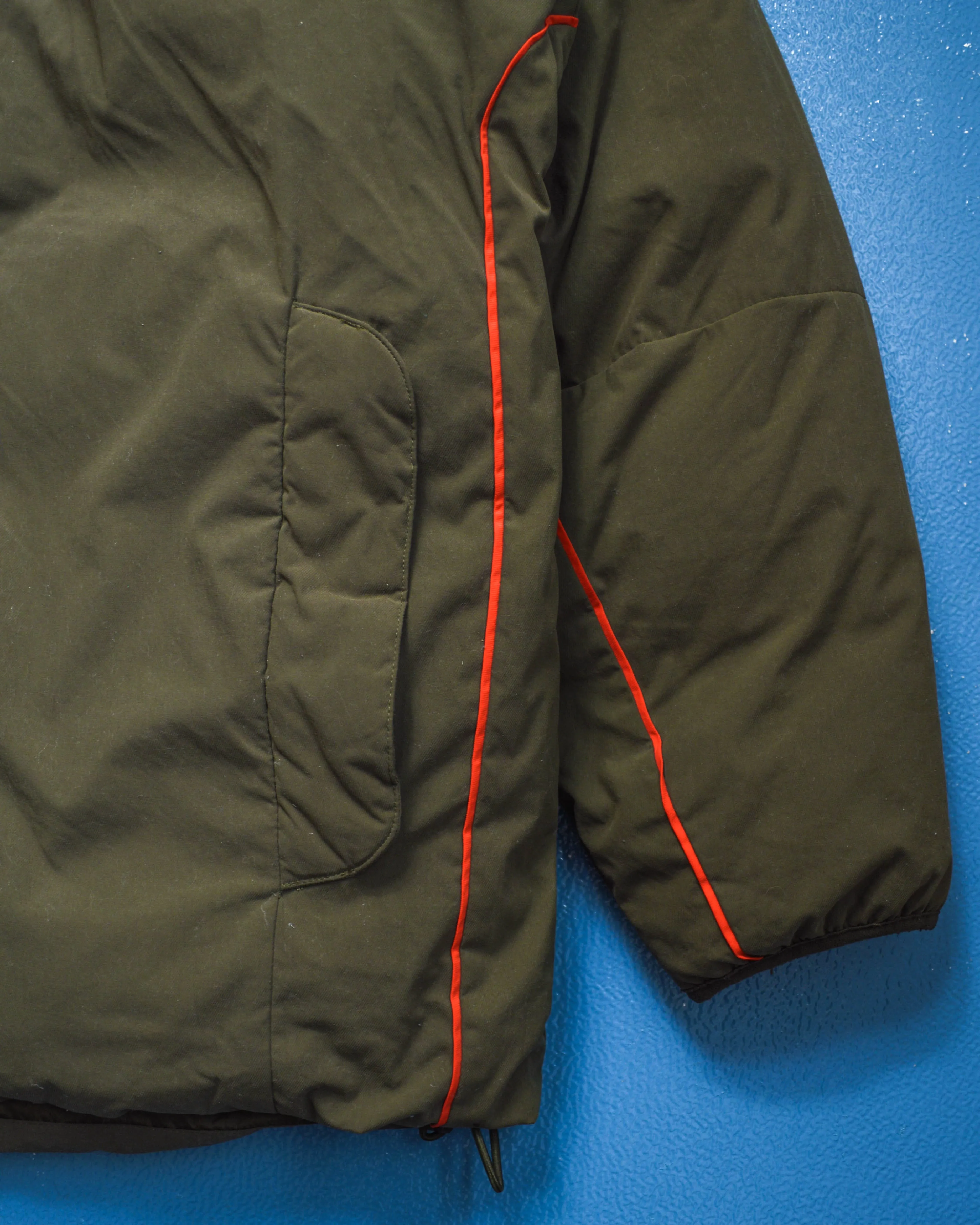 Olive Military Style Minimal Down Split Hood Parka Jacket (XL)