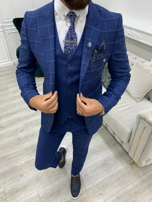 Olympia Indigo Slim Fit Peak Lapel Plaid Suit - A Versatile Choice for Modern Men