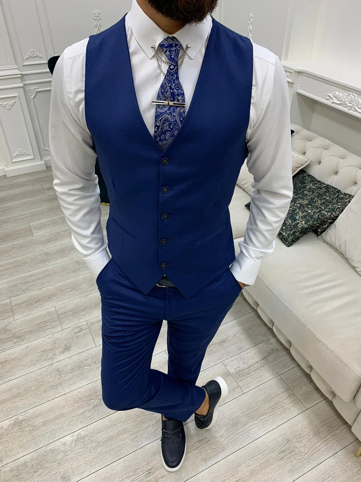 Olympia Indigo Slim Fit Peak Lapel Plaid Suit - A Versatile Choice for Modern Men