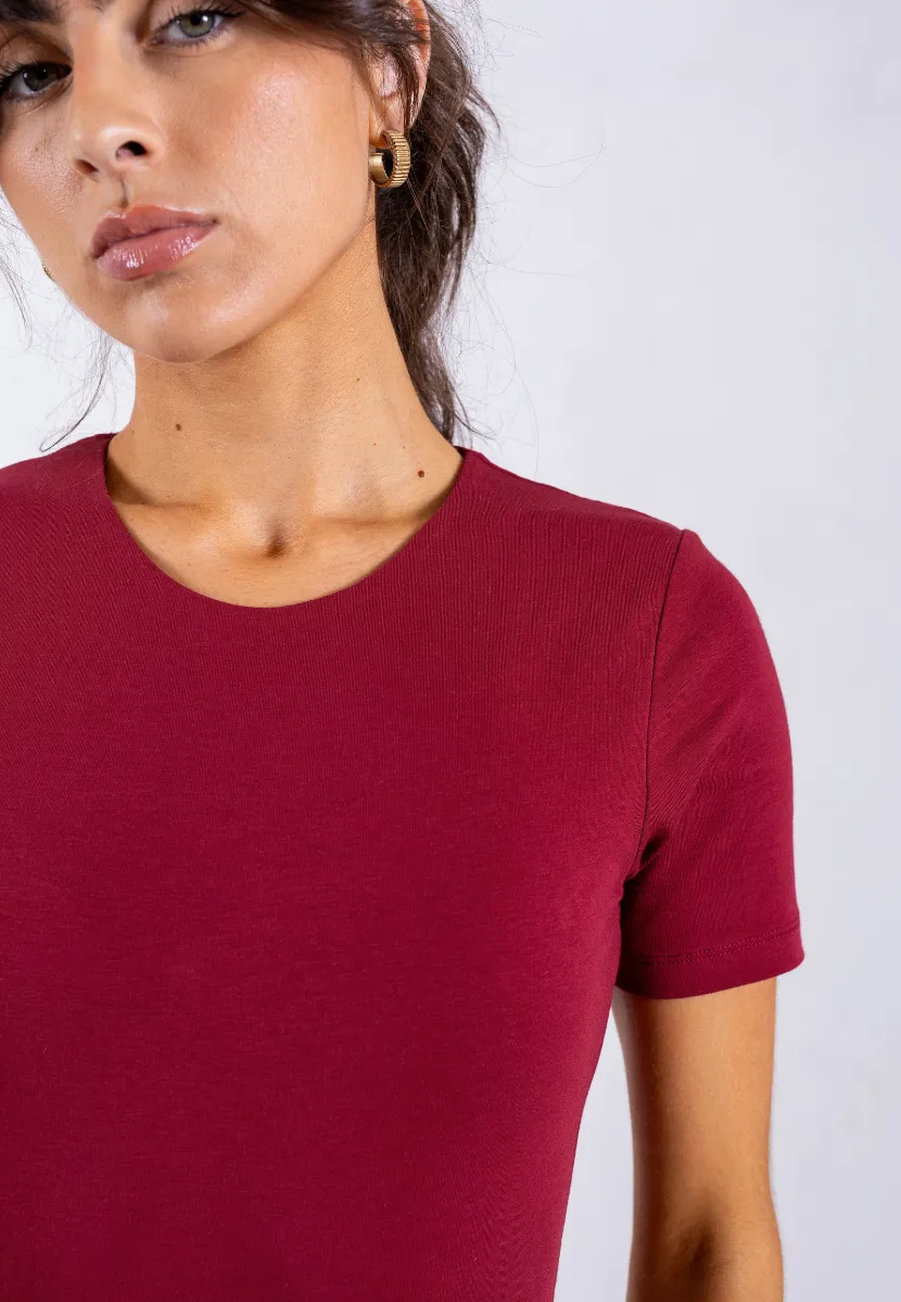 Organic Cotton Crew Bodysuit, Ruby Wine