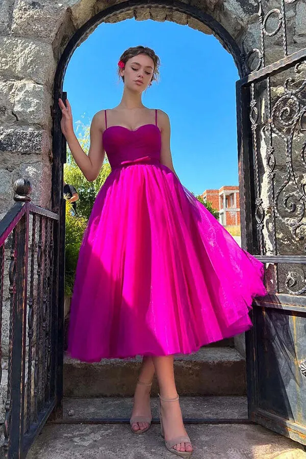Organza A-line Sweetheart Pleated Tea Length Homecoming Dresses, MH633