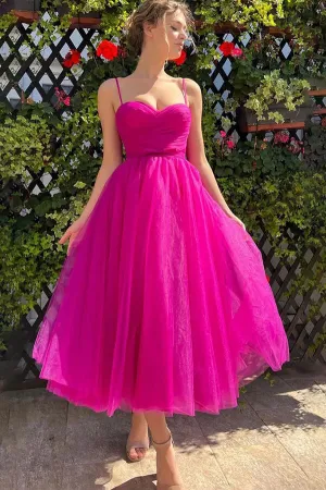 Organza A-line Sweetheart Pleated Tea Length Homecoming Dresses, MH633