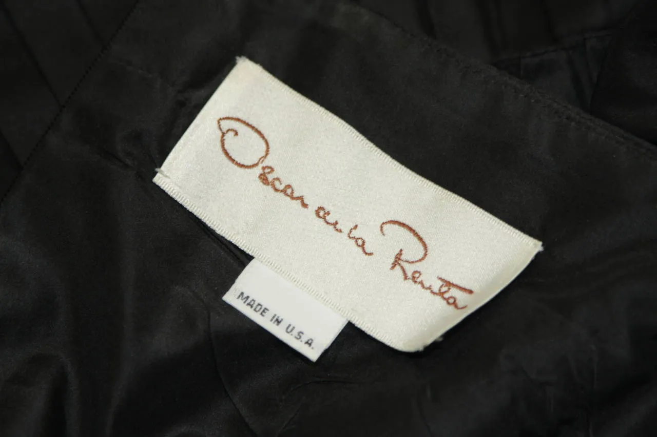 OSCAR DE LA RENTA Black Pleated and Puff Sleeve Cocktail Dress