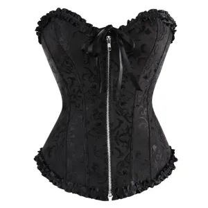 Overbust Corset Vintage Pleated Zip Floral Corset
