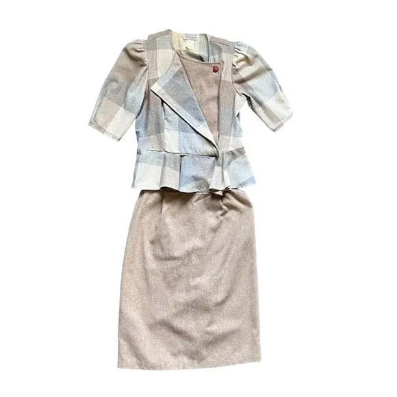 Pea Patch New York True VTG Two PC Suit Wool Plaid Overshirt Midi Skirt EUC 9