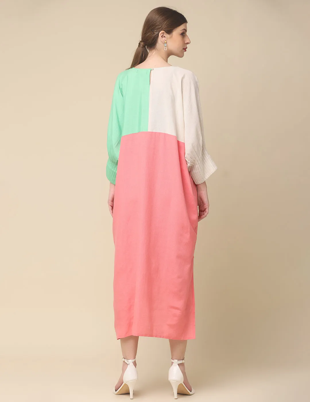 Peach Cotton Rulex Asymmetrical Midi Dress