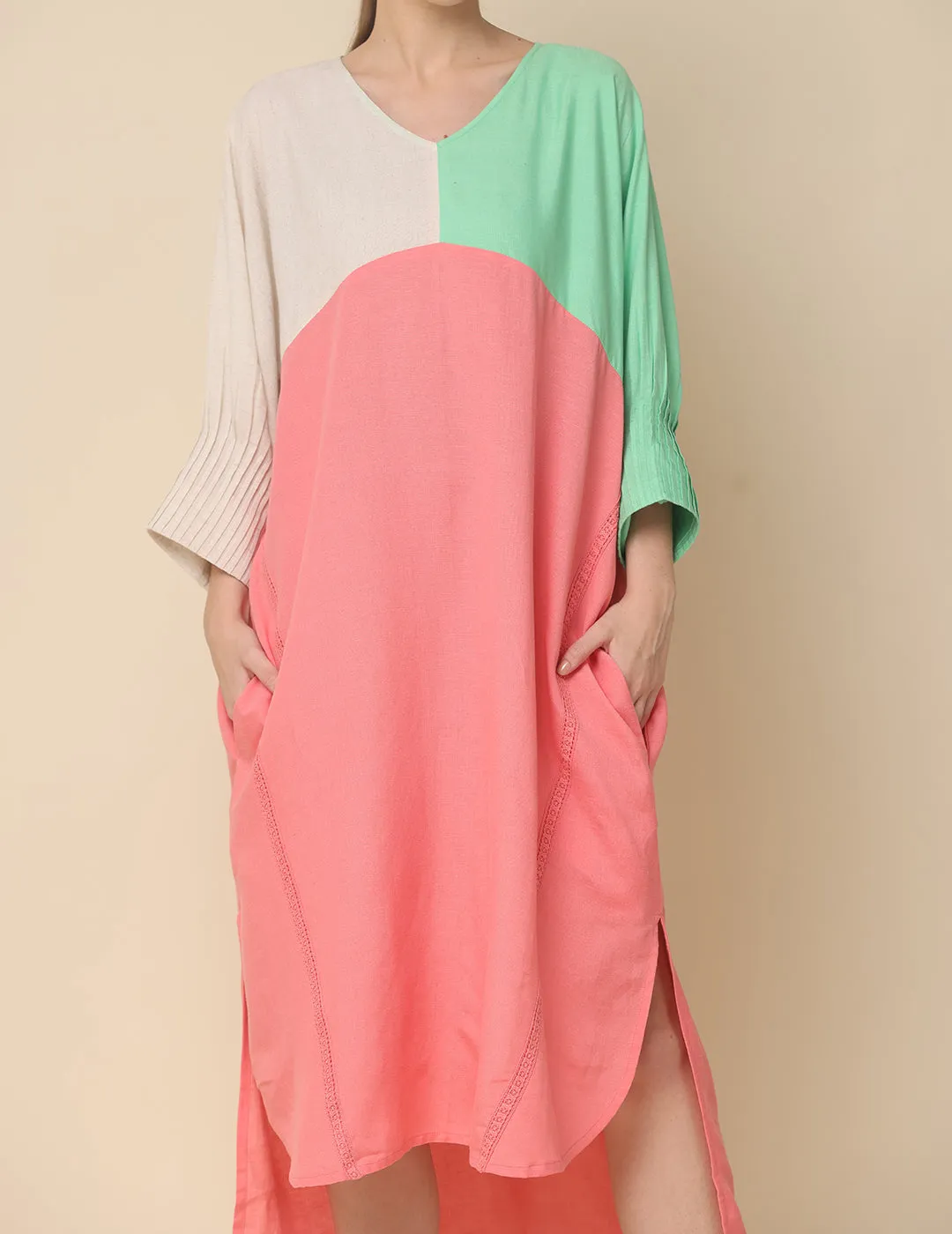 Peach Cotton Rulex Asymmetrical Midi Dress