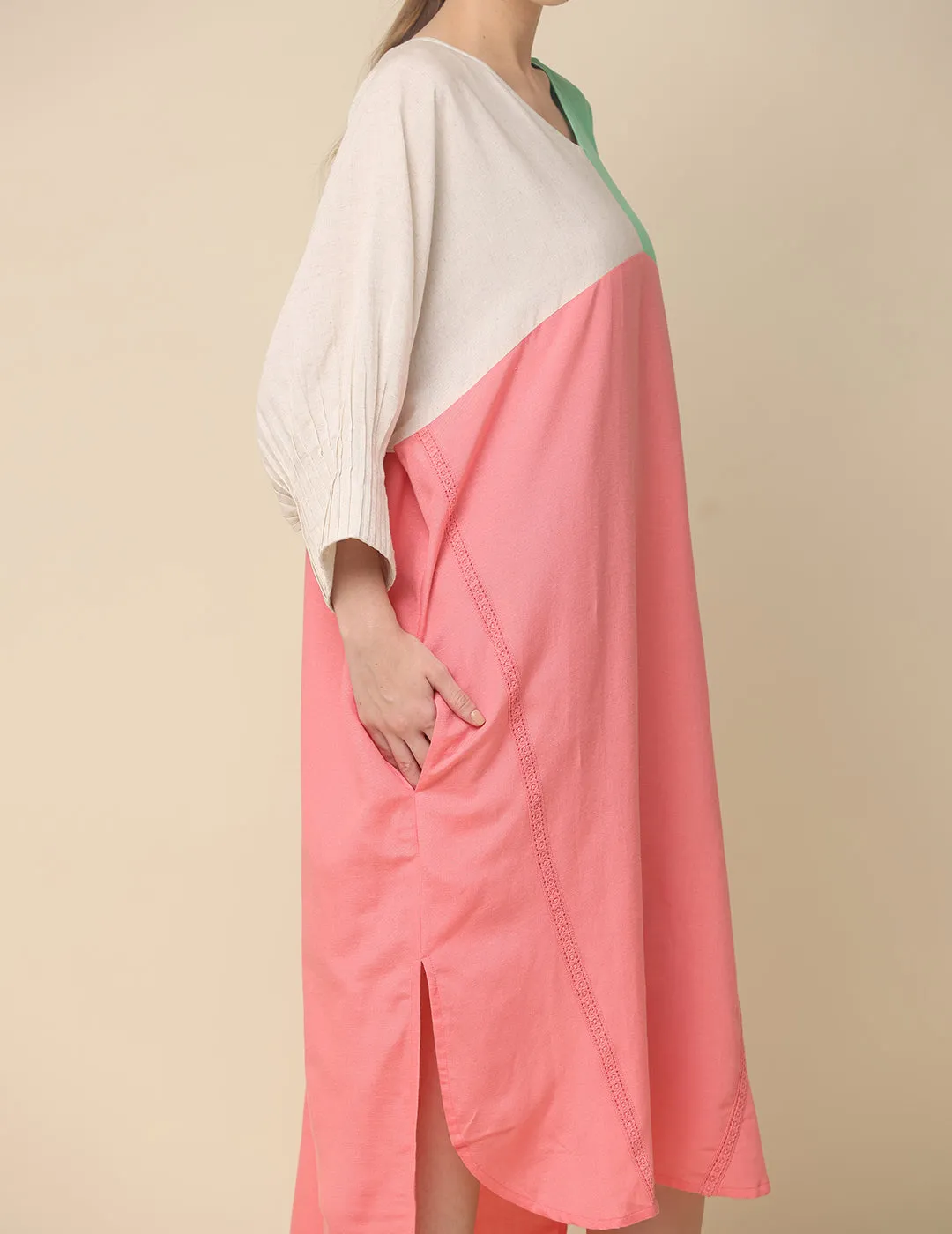 Peach Cotton Rulex Asymmetrical Midi Dress