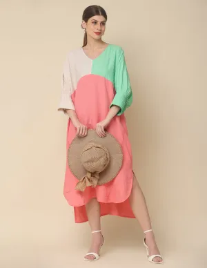 Peach Cotton Rulex Asymmetrical Midi Dress