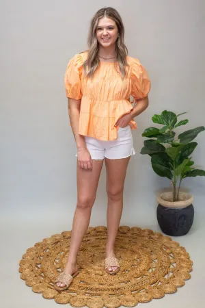 Peach Tiered Puff Sleeve Top