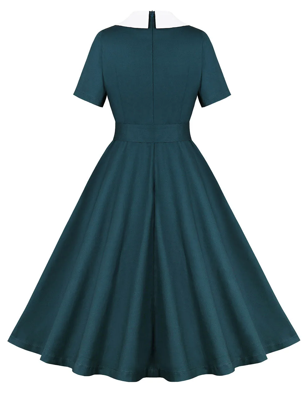 Peacock Blue Peter Pan Collar 1950s Vintage Swing Dress With Belt