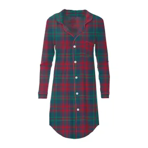 Peacock Plaid Women's Print Long Sleeve Button Down Nightshirt Kickee Pants  - Holiday