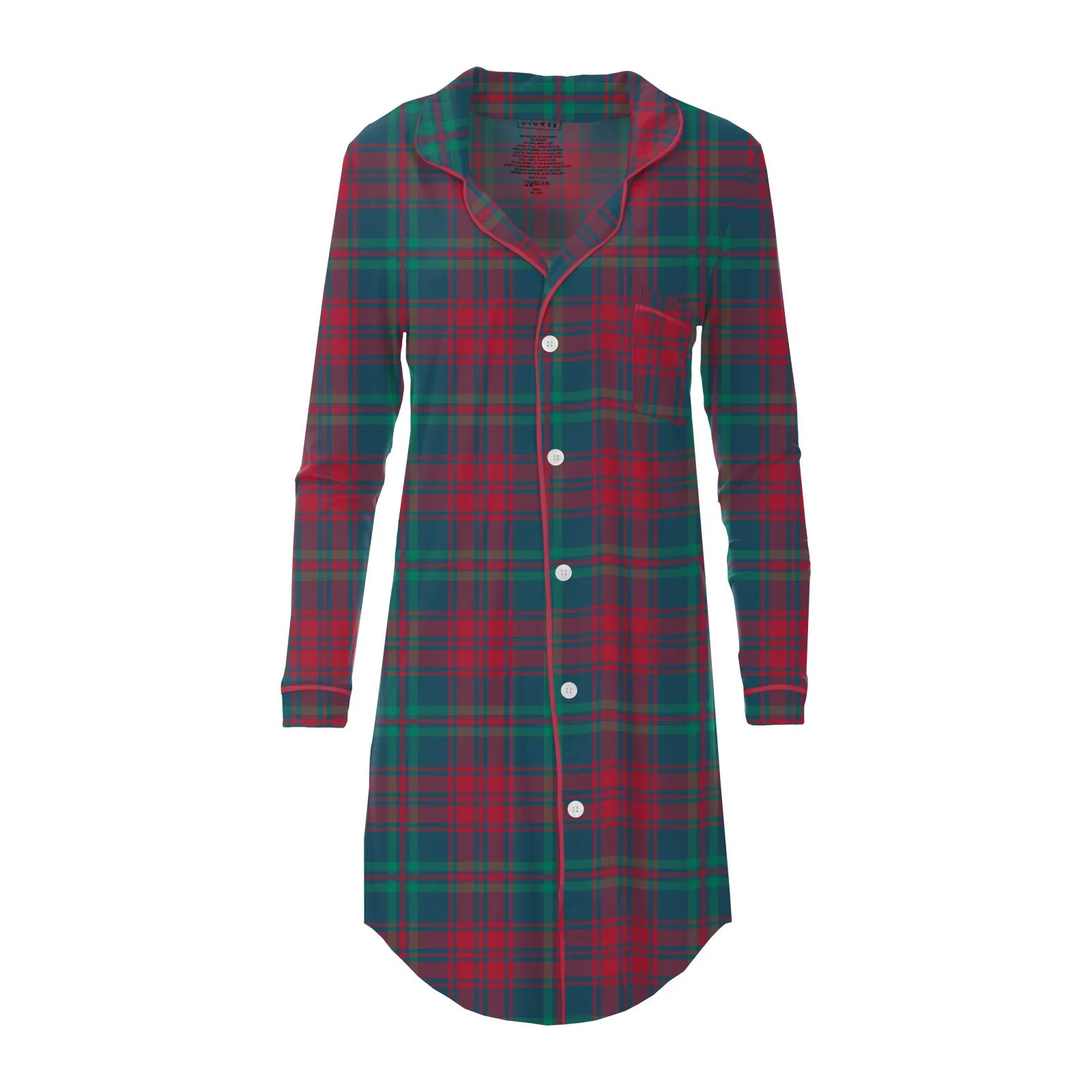 Peacock Plaid Women's Print Long Sleeve Button Down Nightshirt Kickee Pants  - Holiday