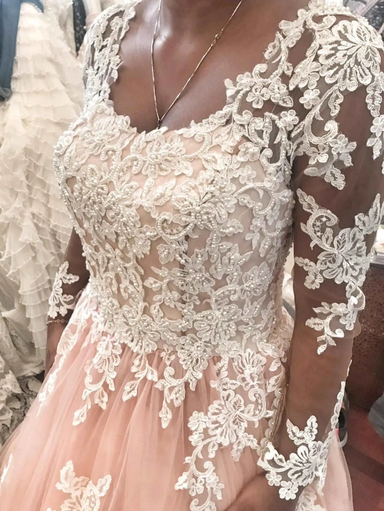 Pearl Beaded Floral Lace Colored A-Line Wedding Dress | Isabel