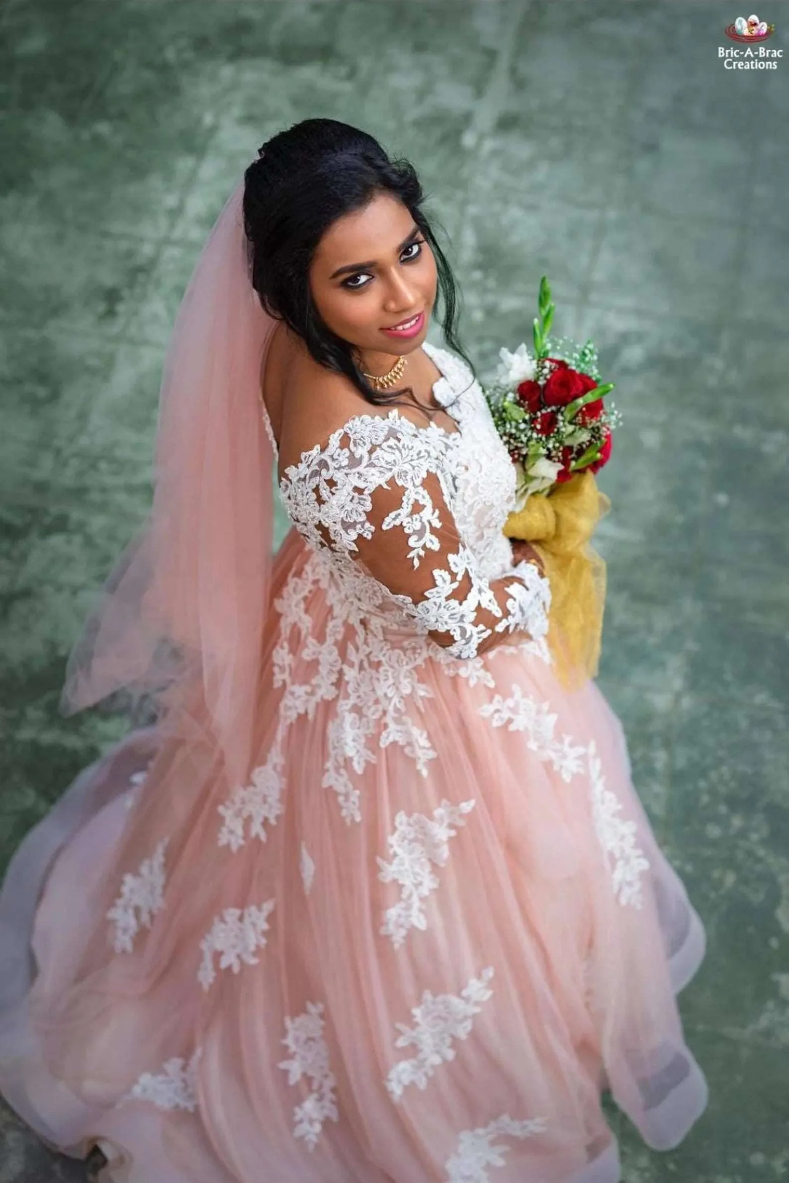 Pearl Beaded Floral Lace Colored A-Line Wedding Dress | Isabel