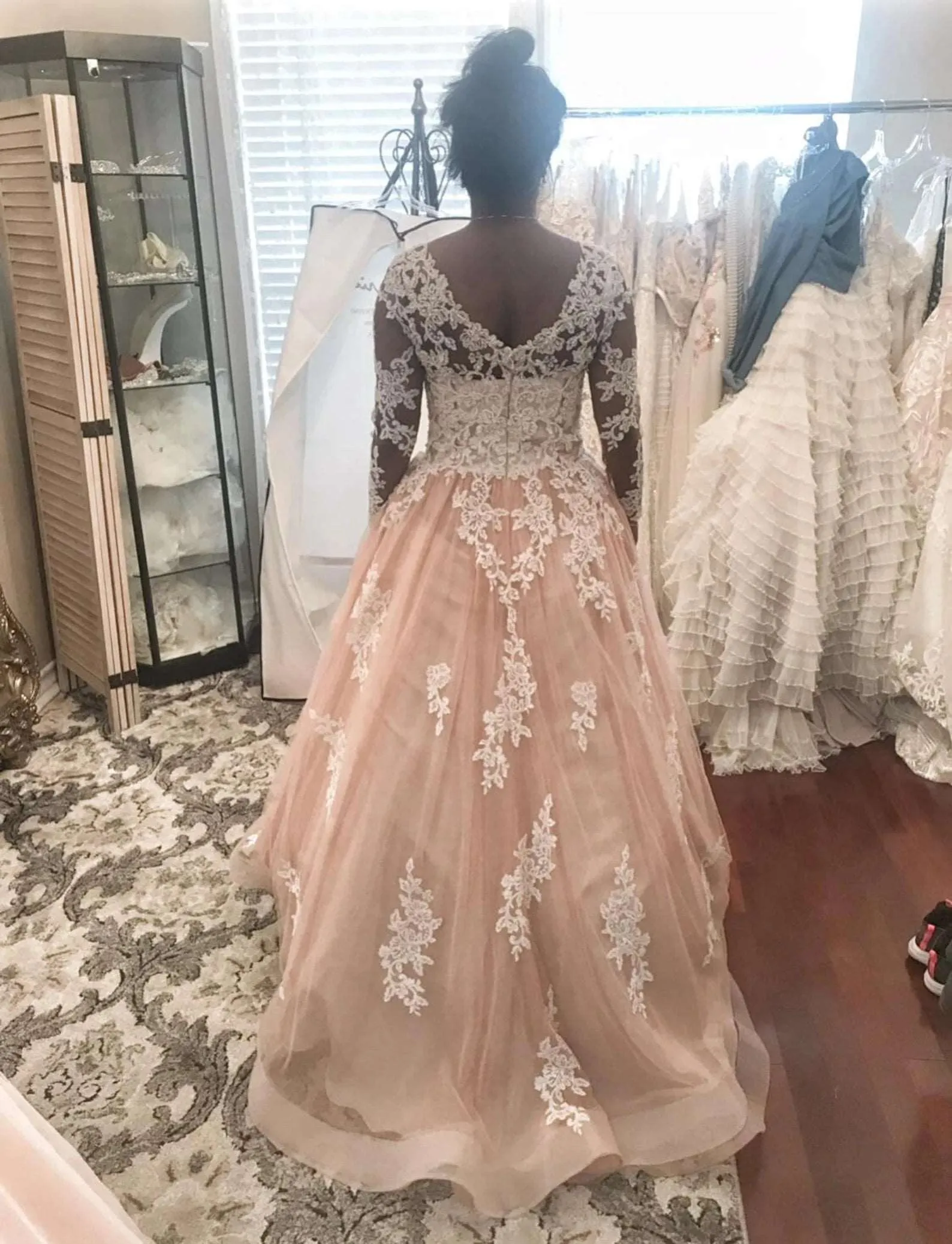 Pearl Beaded Floral Lace Colored A-Line Wedding Dress | Isabel