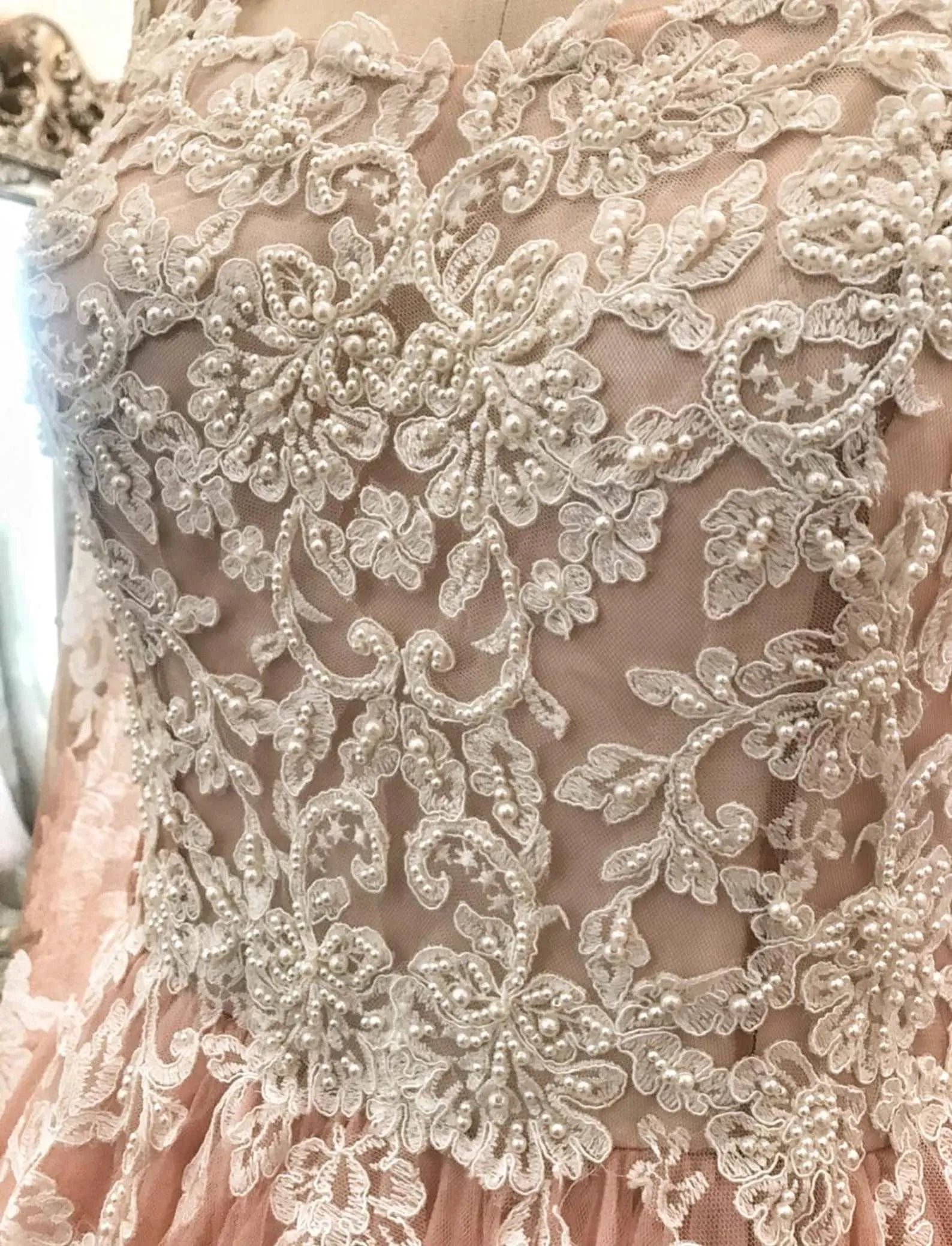 Pearl Beaded Floral Lace Colored A-Line Wedding Dress | Isabel