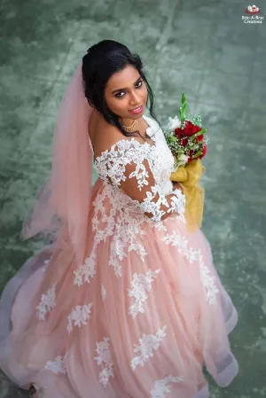 Pearl Beaded Floral Lace Colored A-Line Wedding Dress | Isabel