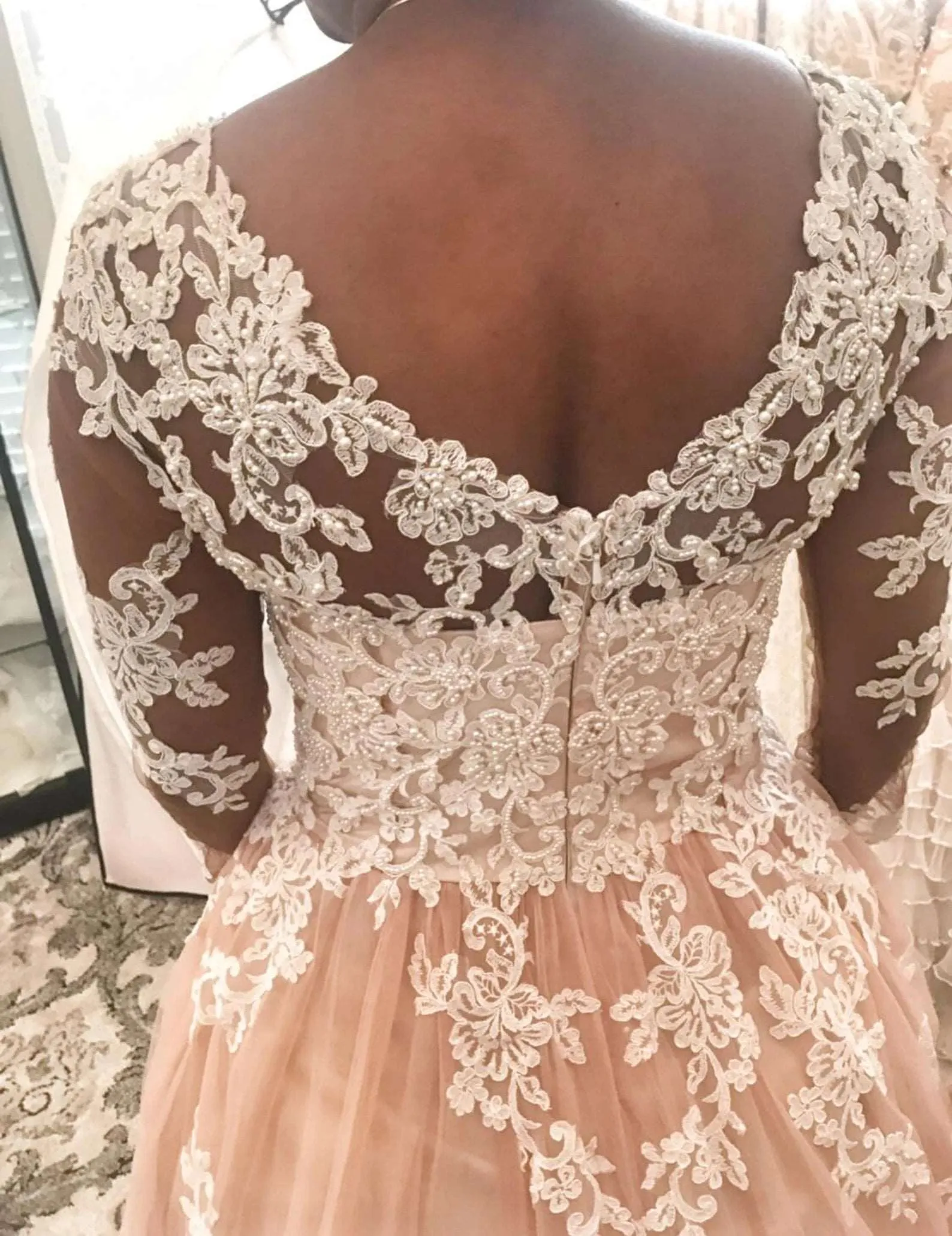 Pearl Beaded Floral Lace Colored A-Line Wedding Dress | Isabel