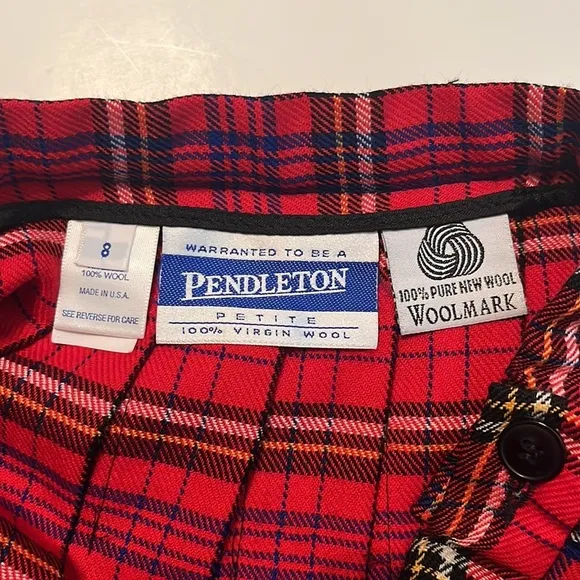 Pendleton Vintage Red Pleated Plaid Wool Skirt Size 8