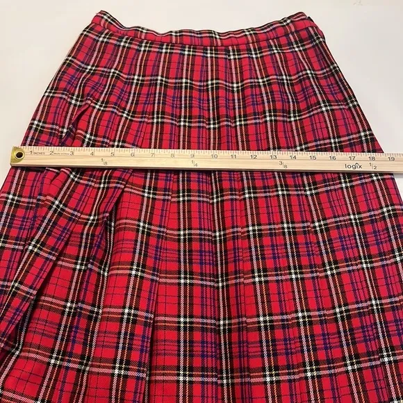 Pendleton Vintage Red Pleated Plaid Wool Skirt Size 8