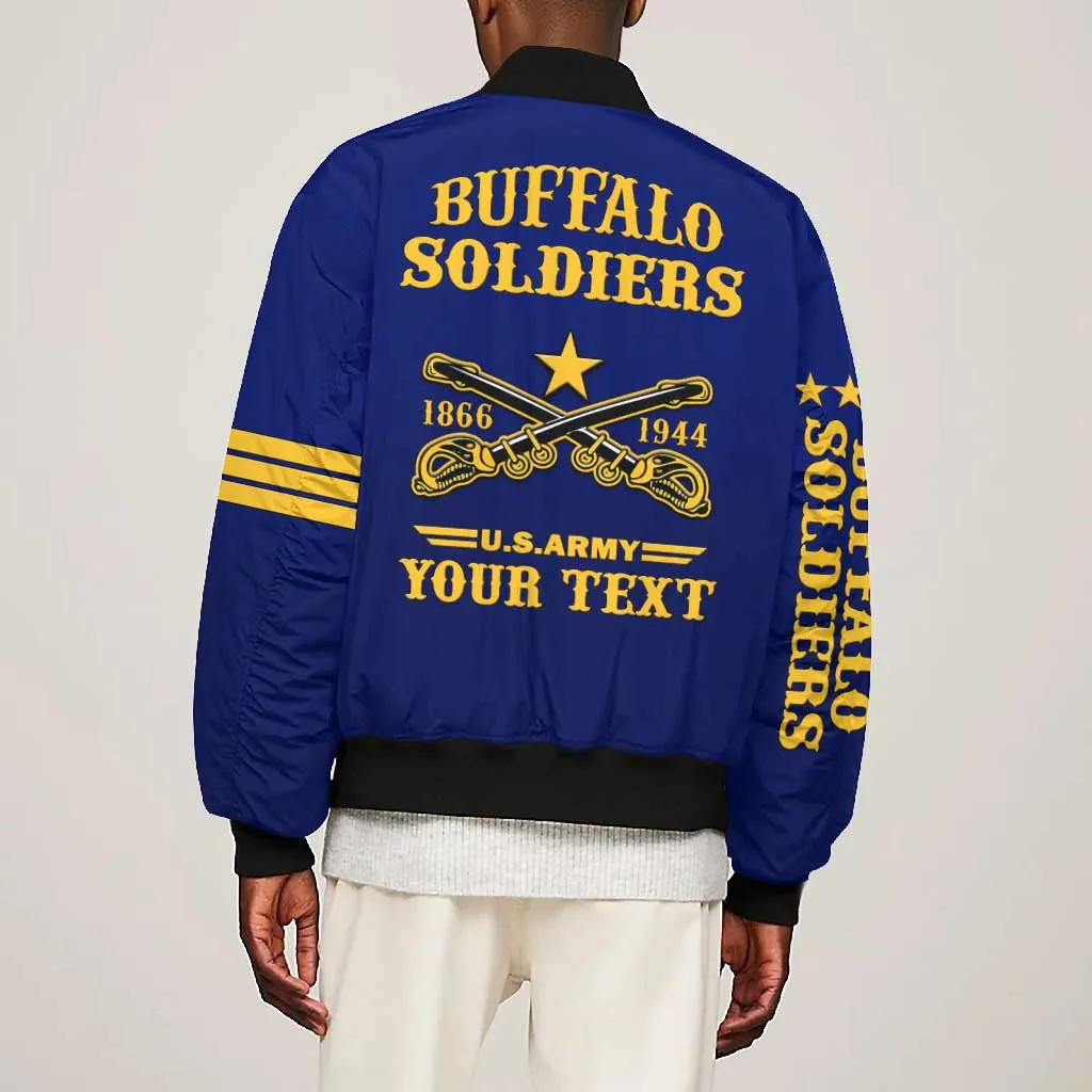 Personalized Afro Buffalo Soldiers Bomber Jacket BSMC United States Army Blue LT14