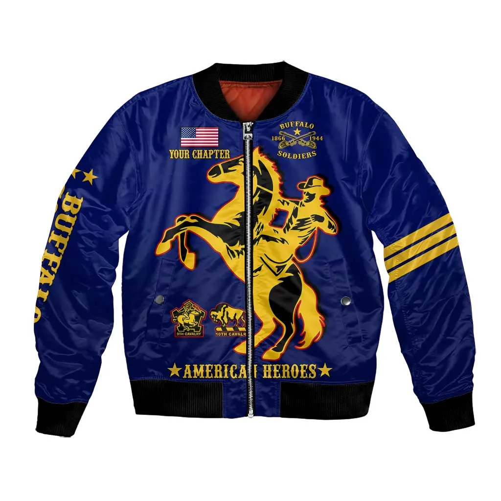Personalized Afro Buffalo Soldiers Bomber Jacket BSMC United States Army Blue LT14