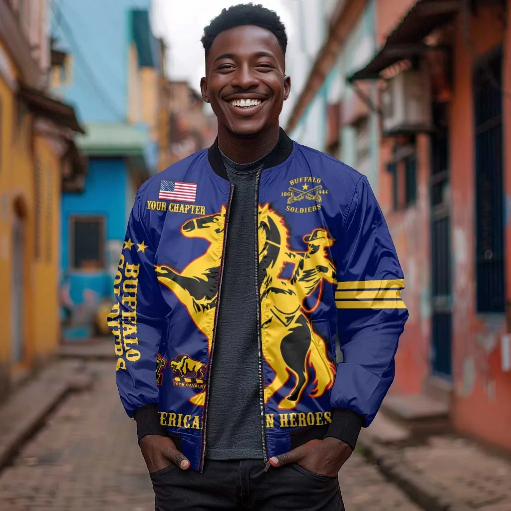Personalized Afro Buffalo Soldiers Bomber Jacket BSMC United States Army Blue LT14