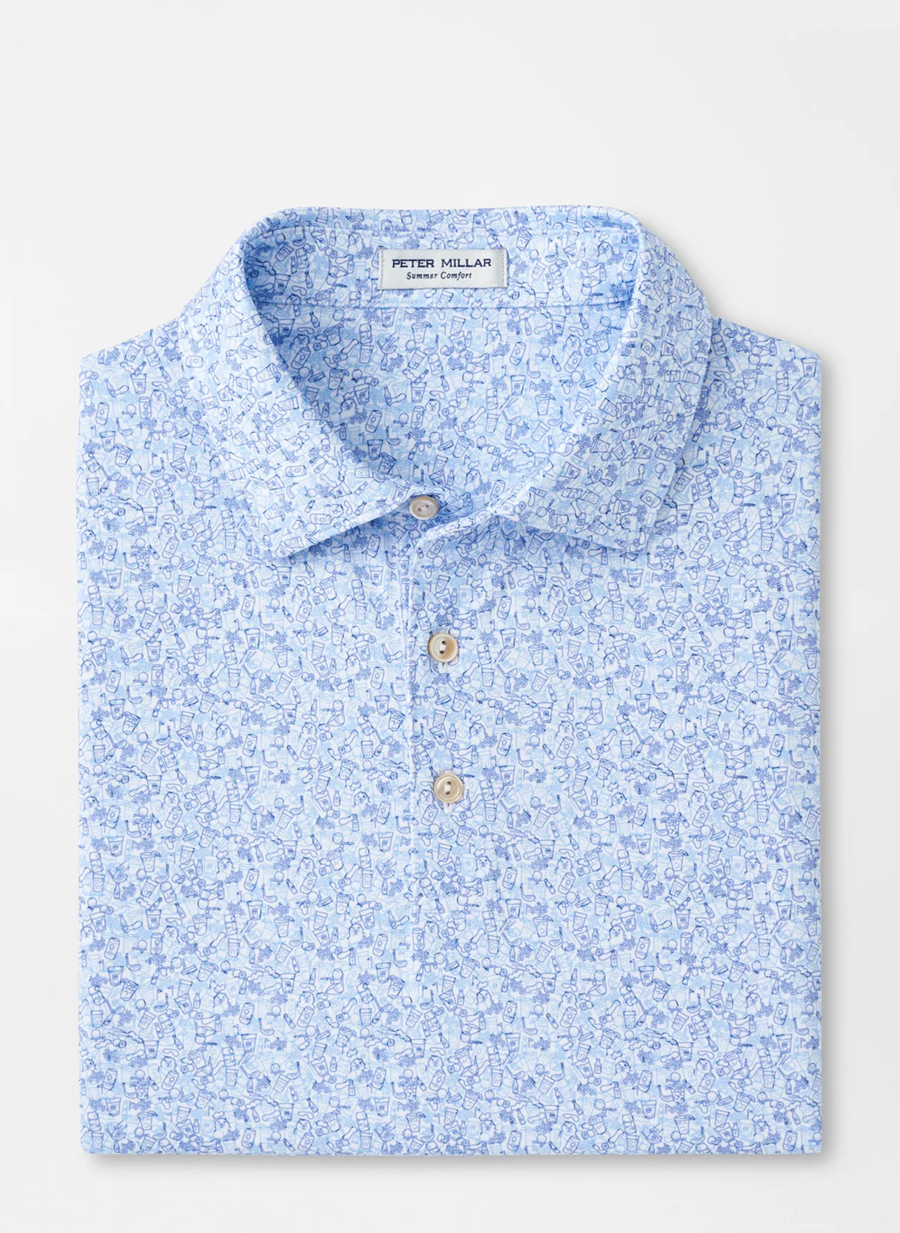 Peter Millar Mens Classic Fit 'Dazed And Transfused' Performance Jersey Polo - WHITE/BLUE