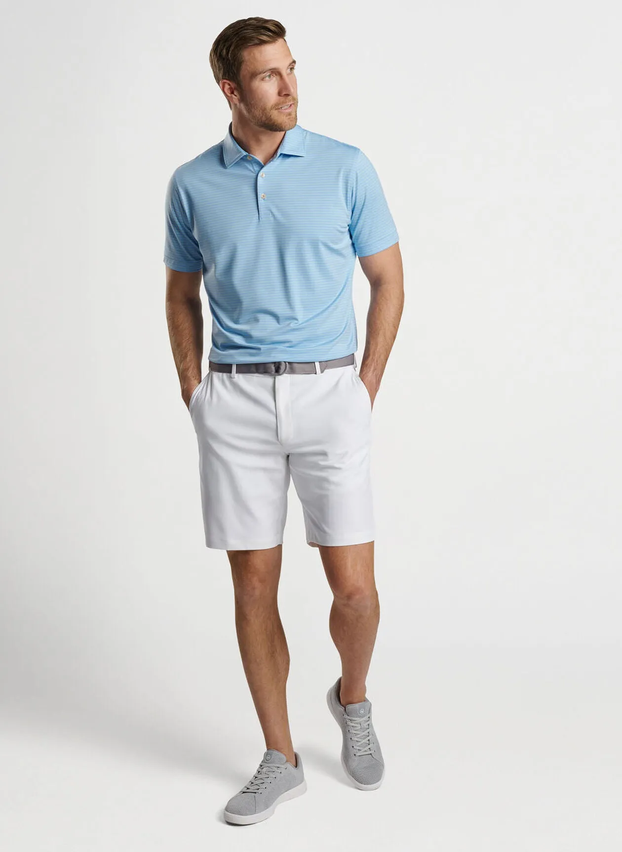 Peter Millar Mens CLassic Fit Hemlock Performance Jersey Polo - Sean Self Collar - COTTAGE BLUE