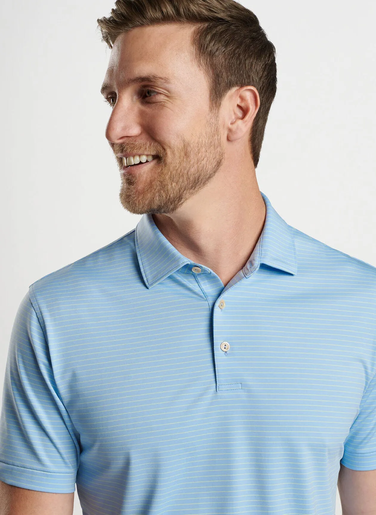 Peter Millar Mens CLassic Fit Hemlock Performance Jersey Polo - Sean Self Collar - COTTAGE BLUE
